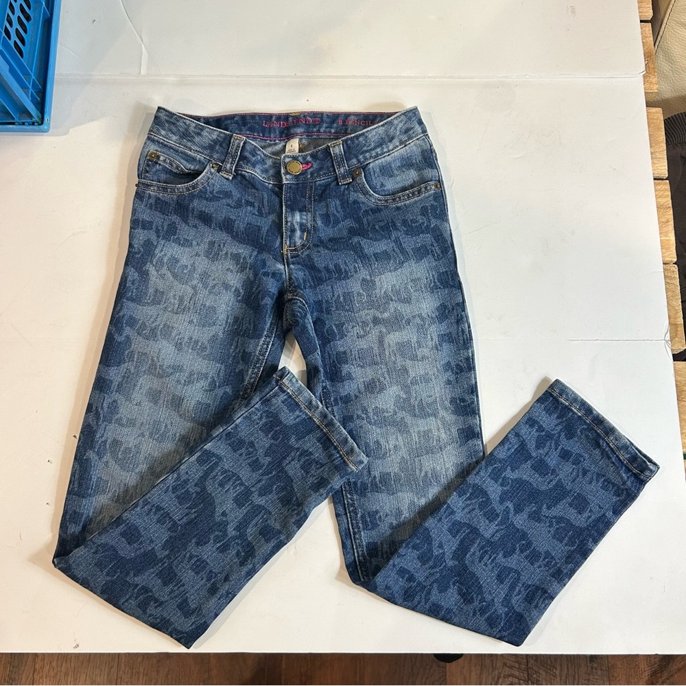 Lands End Dark Blue Denim Horse Print Skinny Jeans Girls Size 8 - Picture 12 of 12